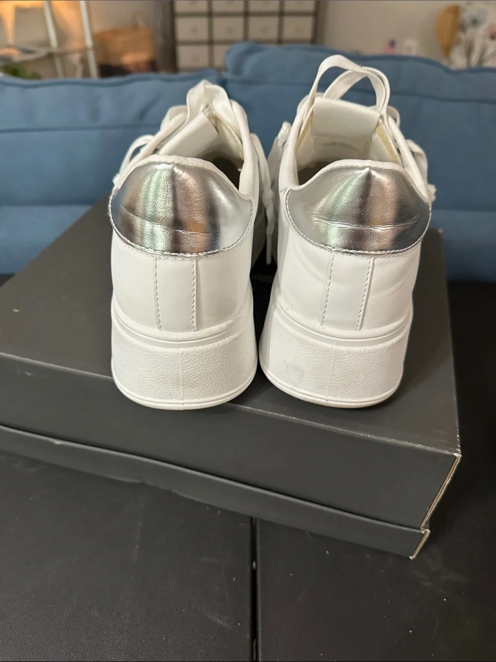 GND Women’s White Platform Sneakers with Silver Heel Accent